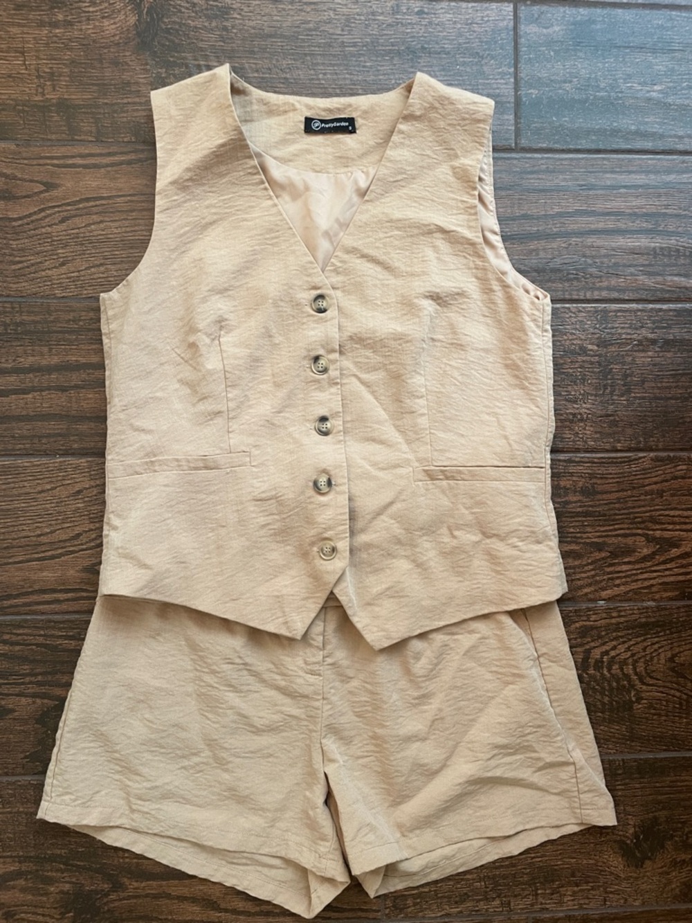 Button-Front Tan Vest & Shorts Set